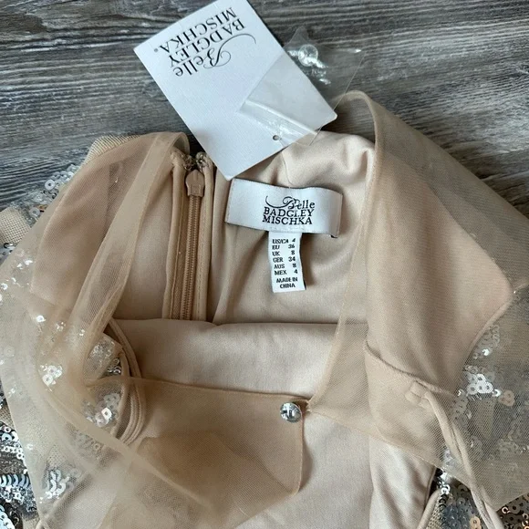 NWT Badgley Mischka Silver and Cream Formal Dress - Picture 9 of 16